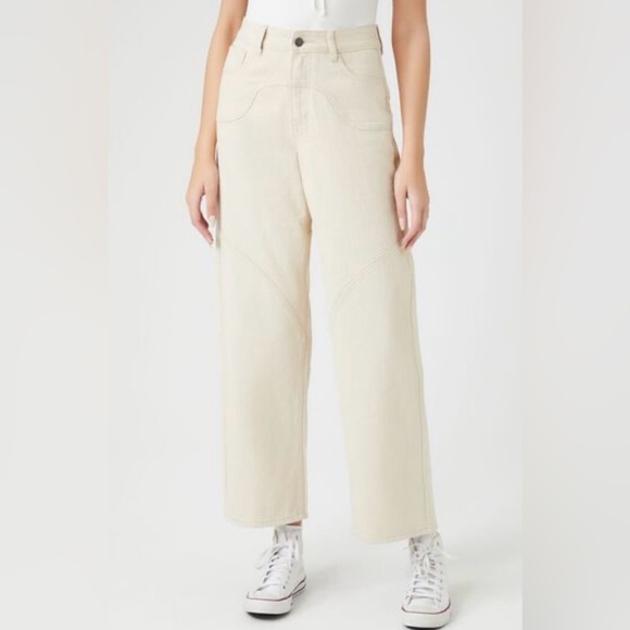 NWT Forever 21 Cream Twill High Rise Straight Leg Pants Size XL - Picture 3 of 9
